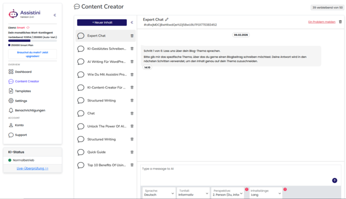 Strukturiertes Schreiben in Assistini