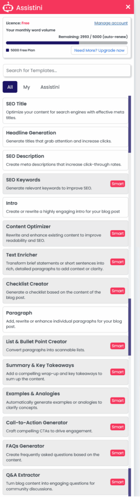 Assistini AI Editor Assistant All Tools