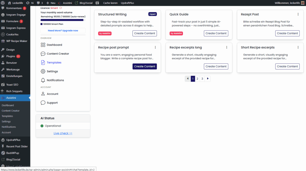 Assistini template library: Pick a template and start generating content in one click.