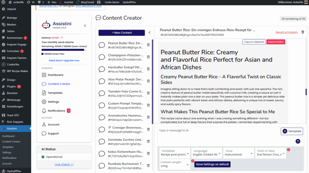 Assistini Templates: Draft generated with your saved structure, voice and acceptance criteria.