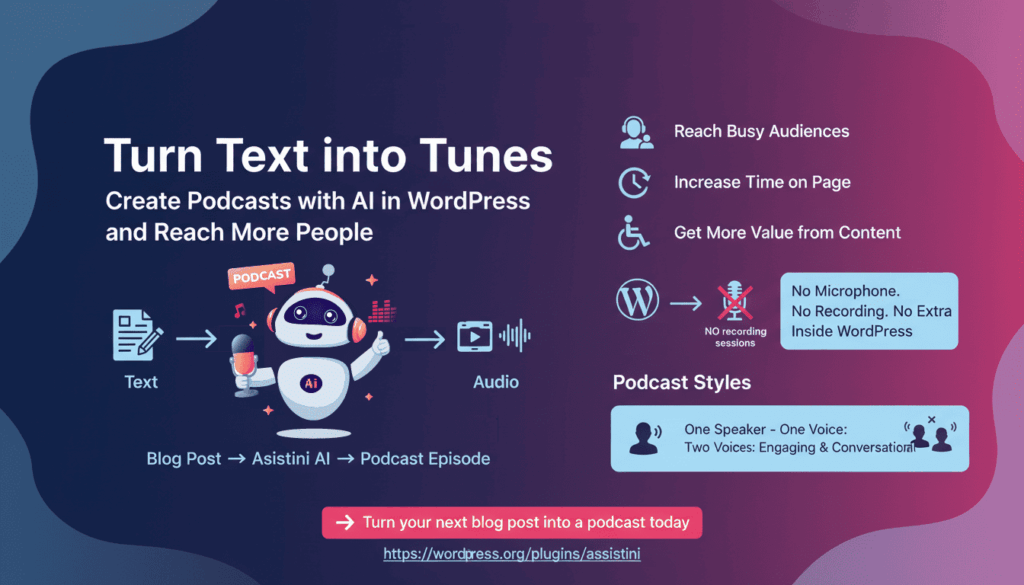 Turn Text into Tunes: create podcasts with AI in WordPress with Assistini